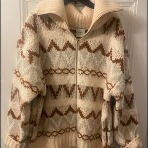 NWT Varley Brooke Fairisle Cardigan Sweater Zip Up Large Anthropologie